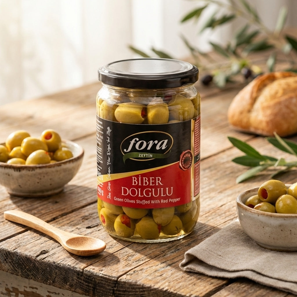 Pepper Stuffed Green Olives (Fora Kapya Biber Dolgulu Yeşil Zeytin)