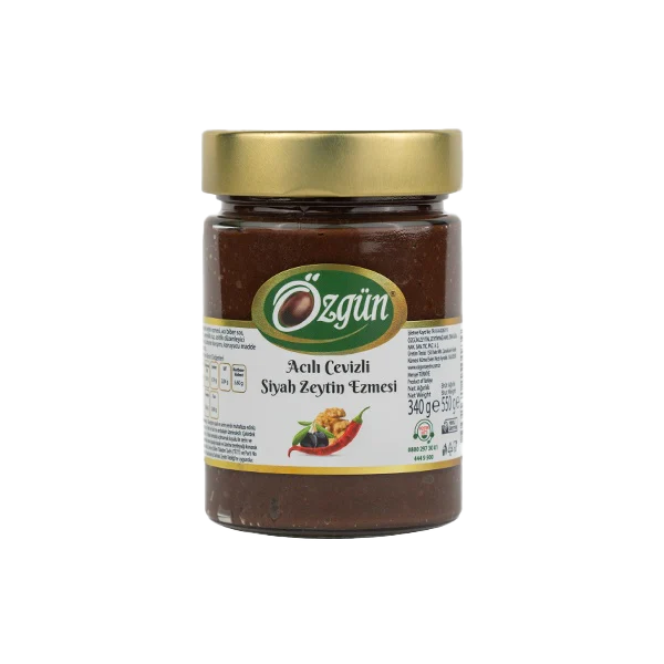 Spicy Walnut Black Olive Paste 340 gr (Acılı Cevizli Siyah Zeytin Ezmesi)