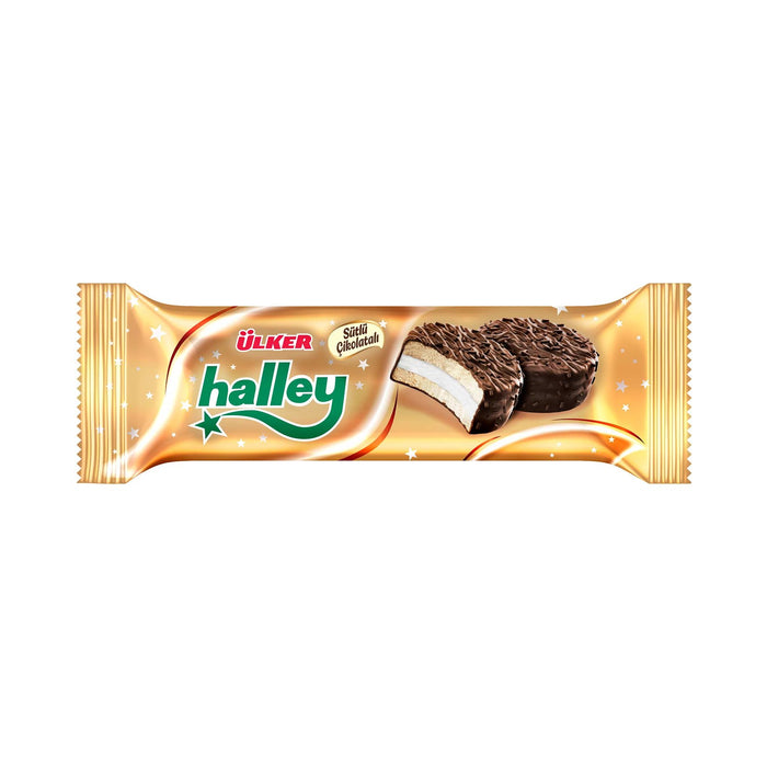 Ülker Halley Real Chocolate Sandwich Biscuites.