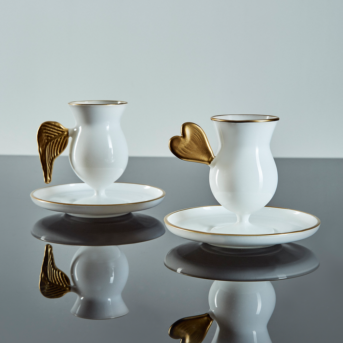 Set of Turkish coffee cups, Heart & Wings Collection.